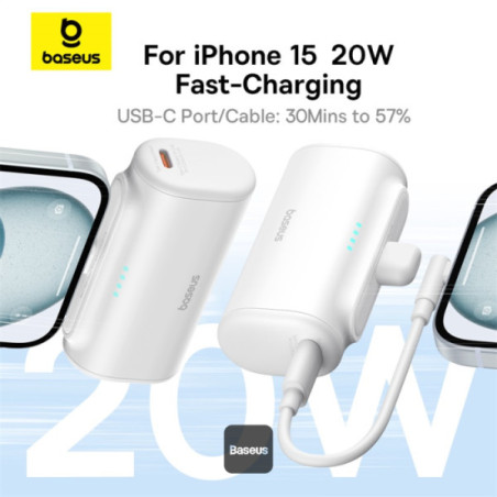 BASEUS Power Bank 5000mAh 20W USB-C + USB-C λευκό