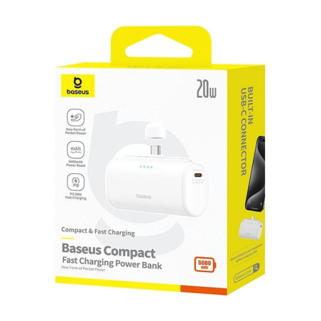 BASEUS Power Bank 5000mAh 20W USB-C + USB-C λευκό