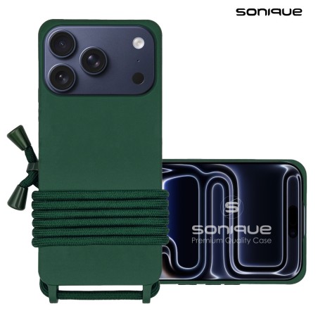 Θήκη Σιλικόνης Κορδόνι Carryhang Sonique Apple Iphone 17 Pro Πράσινο Σκούρο