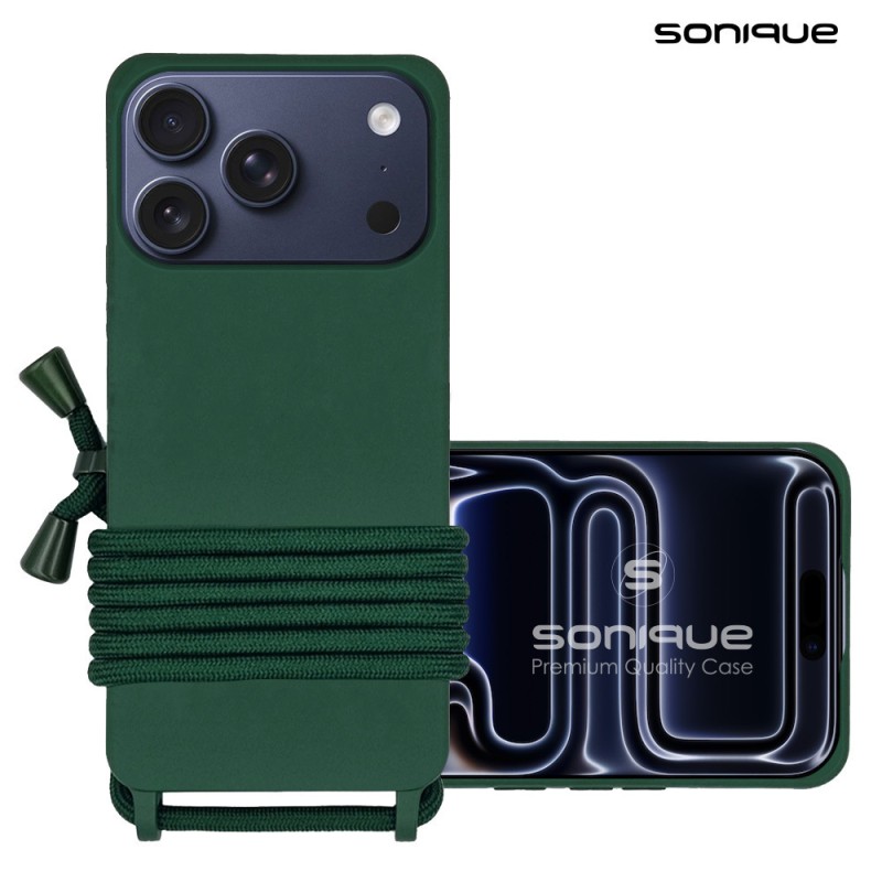 Θήκη Σιλικόνης Κορδόνι Carryhang Sonique Apple Iphone 17 Pro Πράσινο Σκούρο