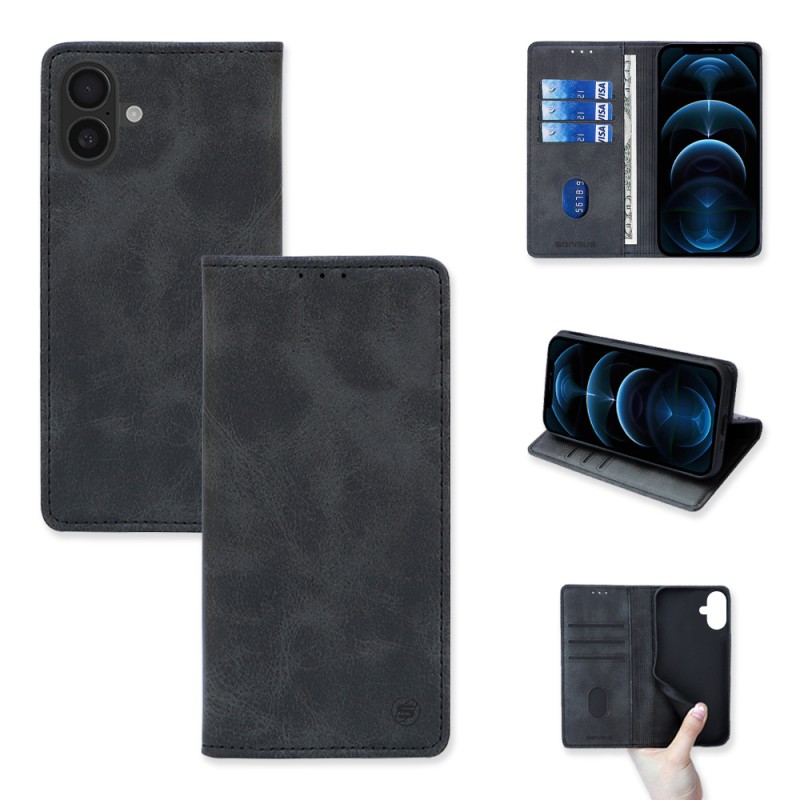 Θήκη Πορτοφόλι Vintage Magnet Wallet Sonique Apple Iphone 16 Plus Μαύρο