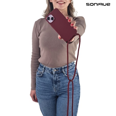 Θήκη Σιλικόνης Κορδόνι Carryhang Sonique Apple Iphone 16 Plus Μπορντώ