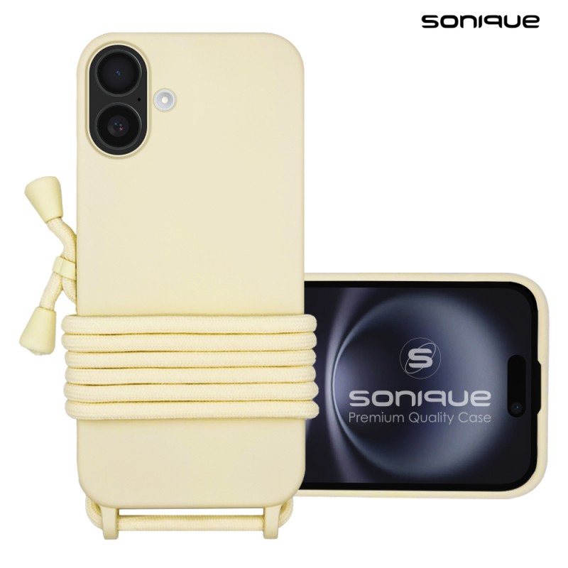 Θήκη Σιλικόνης Κορδόνι Carryhang Sonique Apple Iphone 16 Plus Μπεζ