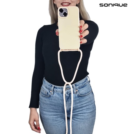Θήκη Σιλικόνης Κορδόνι Carryhang Sonique Apple Iphone 16 Plus Μπεζ