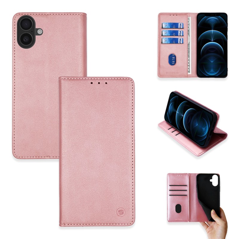 Θήκη Πορτοφόλι Vintage Magnet Wallet Sonique Apple Iphone 16 Plus Ροζ Χρυσό