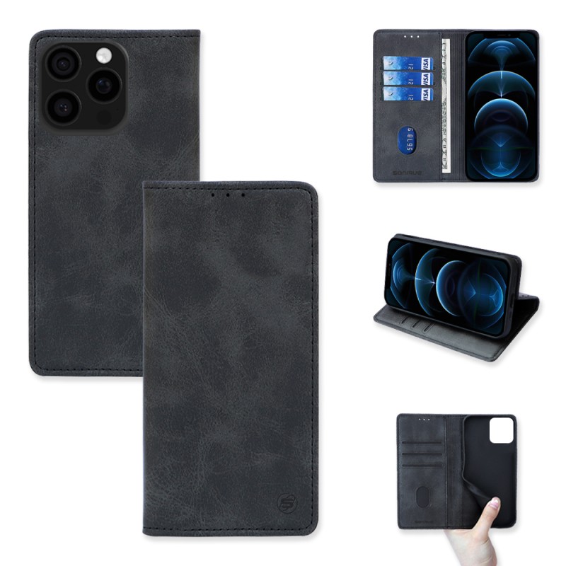 Θήκη Πορτοφόλι Vintage Magnet Wallet Sonique Apple Iphone 16 Pro Μαύρο