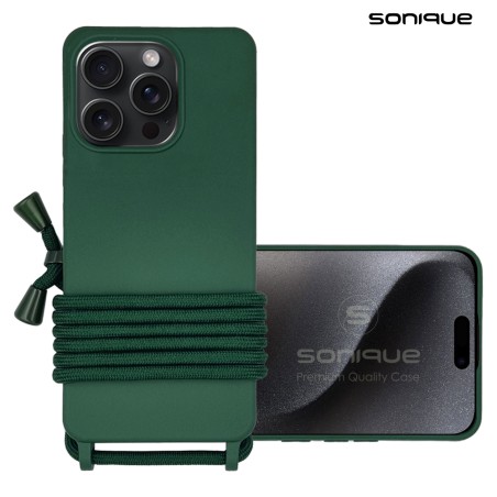 Θήκη Σιλικόνης Κορδόνι Carryhang Sonique Apple Iphone 16 Pro Max Πράσινο Σκούρο