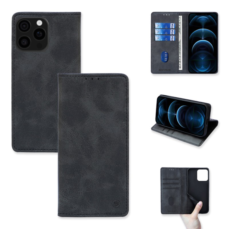 Θήκη Πορτοφόλι Vintage Magnet Wallet Sonique Apple Iphone 16 Pro Max Μαύρο