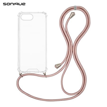 Θήκη Σιλικόνης Κορδόνι Sonique Armor Clear Apple Iphone 16e Ροζ Χρυσό Σατινέ