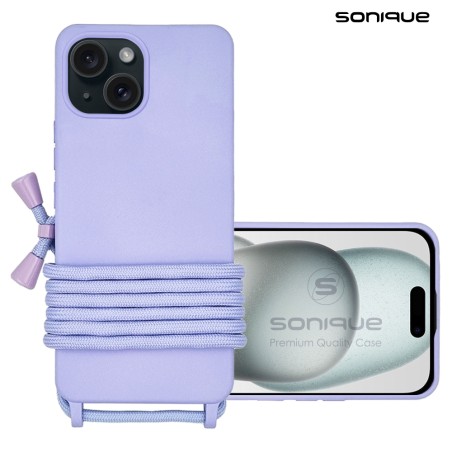 Sonique Back Cover Σιλικόνης 0.5mm με Λουράκι Λιλά (iPhone 15)