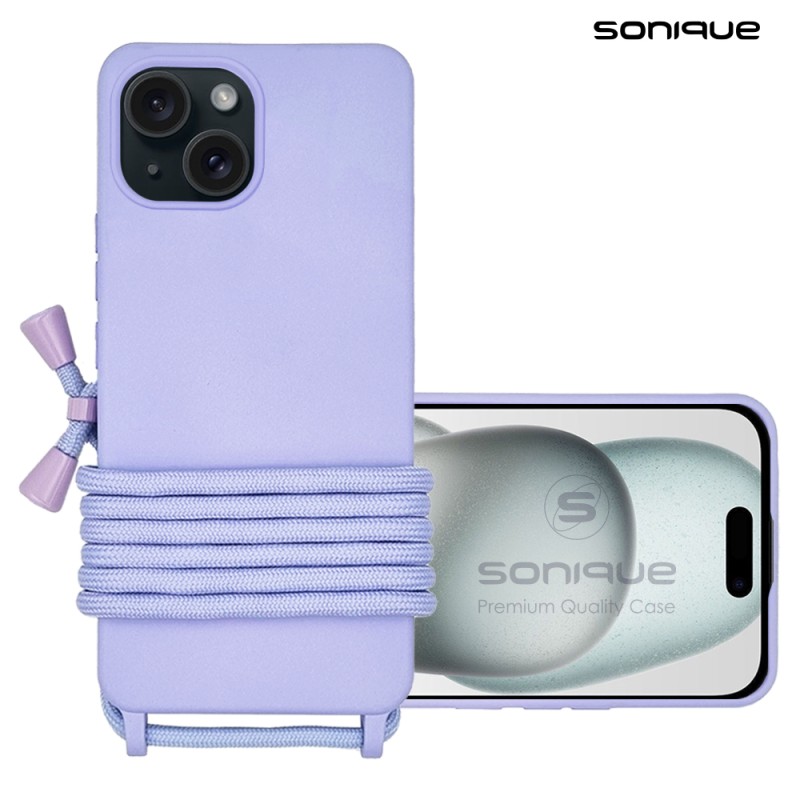 Sonique Back Cover Σιλικόνης 0.5mm με Λουράκι Λιλά (iPhone 15)