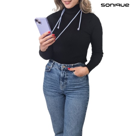 Sonique Back Cover Σιλικόνης 0.5mm με Λουράκι Λιλά (iPhone 15)