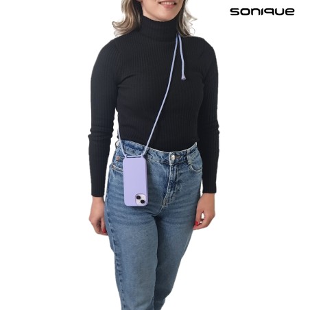 Sonique Back Cover Σιλικόνης 0.5mm με Λουράκι Λιλά (iPhone 15)