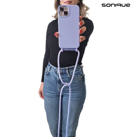 Sonique Back Cover Σιλικόνης 0.5mm με Λουράκι Λιλά (iPhone 15)