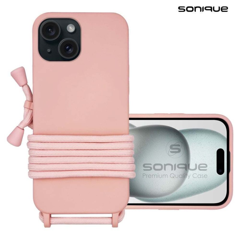 Sonique Back Cover Σιλικόνης 0.5mm με Λουράκι Ροζ (iPhone 15)