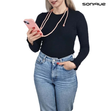 Sonique Back Cover Σιλικόνης 0.5mm με Λουράκι Ροζ (iPhone 15)