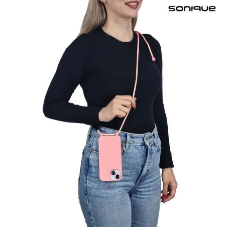 Sonique Back Cover Σιλικόνης 0.5mm με Λουράκι Ροζ (iPhone 15)