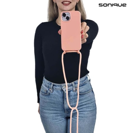 Sonique Back Cover Σιλικόνης 0.5mm με Λουράκι Ροζ (iPhone 15)