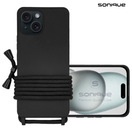 Sonique Back Cover Σιλικόνης 0.5mm με Λουράκι Μαύρο (iPhone 15)