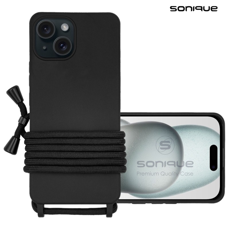 Sonique Back Cover Σιλικόνης 0.5mm με Λουράκι Μαύρο (iPhone 15)