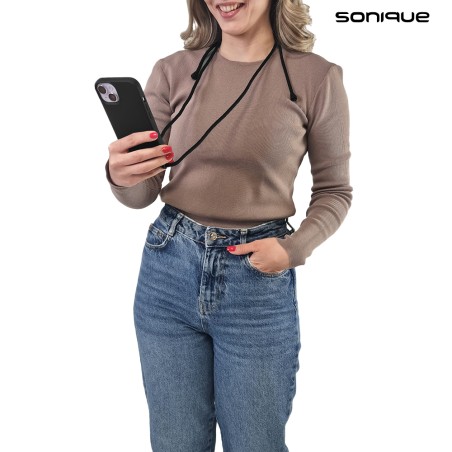 Sonique Back Cover Σιλικόνης 0.5mm με Λουράκι Μαύρο (iPhone 15)