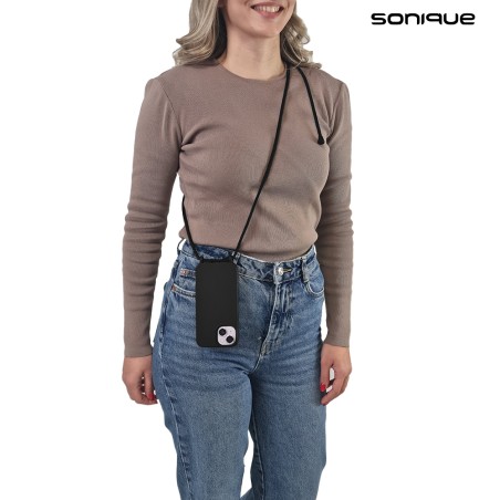 Sonique Back Cover Σιλικόνης 0.5mm με Λουράκι Μαύρο (iPhone 15)