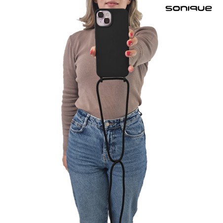 Sonique Back Cover Σιλικόνης 0.5mm με Λουράκι Μαύρο (iPhone 15)