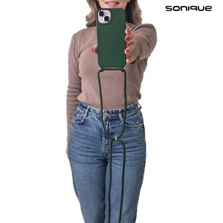 Sonique Back Cover Σιλικόνης 0.5mm με Λουράκι Πράσινο (iPhone 15)