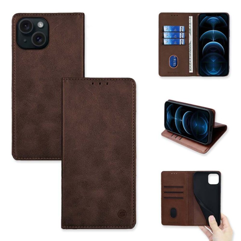 Sonique Vintage Magnet Wallet Δερματίνης / Πλαστικό / Σιλικόνης Καφέ (iPhone 15)