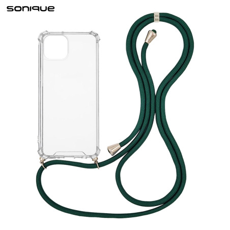 Sonique Armor Back Cover Σιλικόνης με Λουράκι Διάφανο / Πράσινο Σκούρο (iPhone 14)