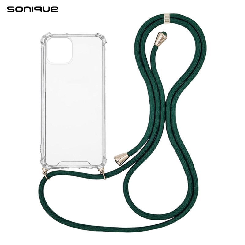 Sonique Armor Back Cover Σιλικόνης με Λουράκι Διάφανο / Πράσινο Σκούρο (iPhone 14)