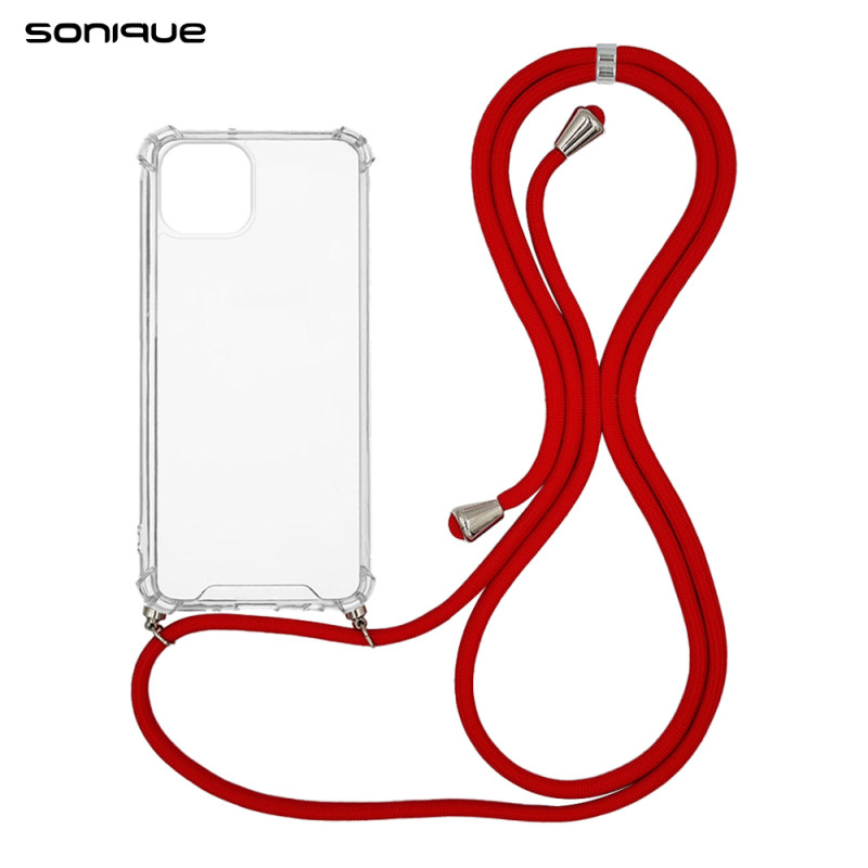 Sonique Armor Back Cover Σιλικόνης με Λουράκι Διάφανο / Κόκκινο (iPhone 14)