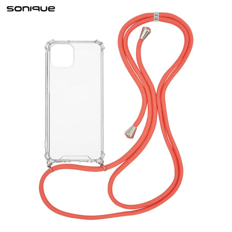 Sonique Armor Back Cover Σιλικόνης με Λουράκι Διάφανο / Κοραλί (iPhone 14)