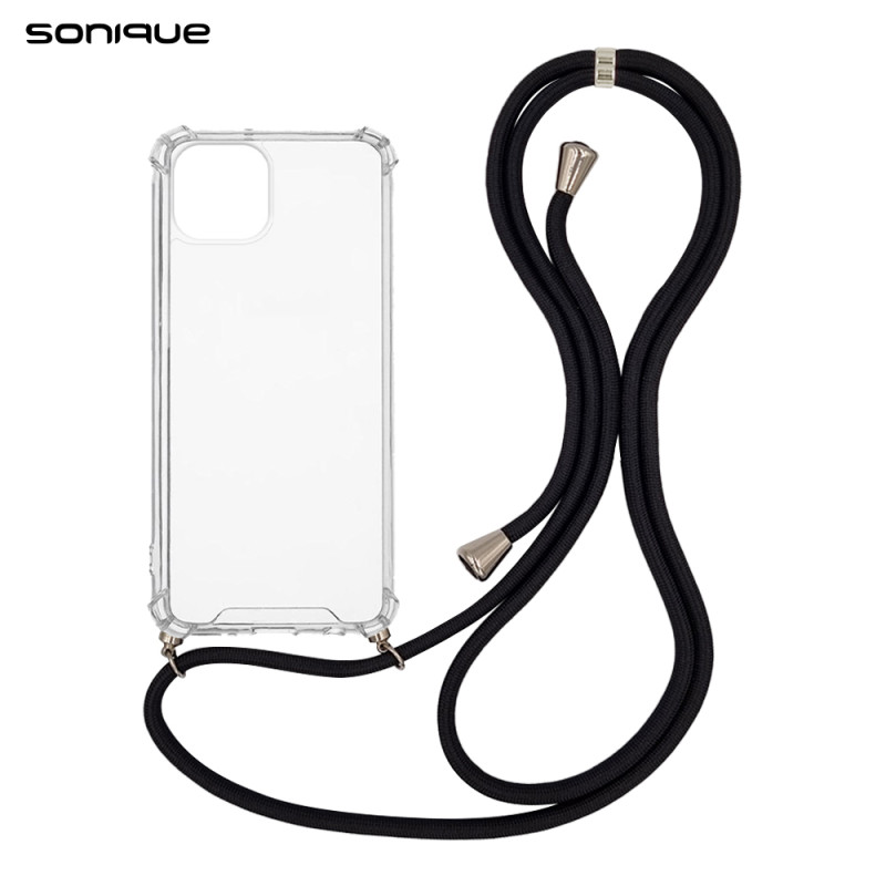 Sonique Armor Back Cover Σιλικόνης με Λουράκι Διάφανο / Μαύρο (iPhone 14)