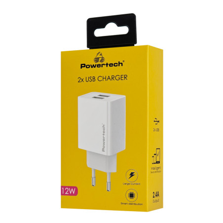 Powertech Φορτιστής Χωρίς Καλώδιο με 2 Θύρες USB-A 12W Λευκός (PT-1321)