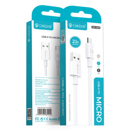 Celebrat Regular USB 2.0 to micro USB Cable Λευκό 1.2m (CB-24M)