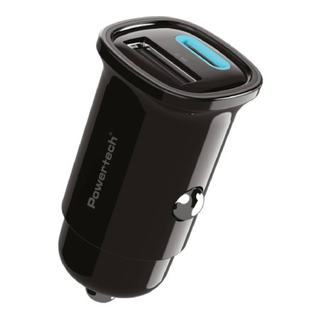 Powertech PT 1538 Φορτιστής Αυτοκινήτου 30W 2.4A Γρήγορης Φόρτισης με Θύρες: 1xUSB 1xType-C Μαύρο Χρώμα
