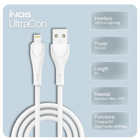 iNOS USB-A to Lightning Cable 12W Λευκό 1m