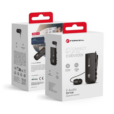 Forcell F-Audio Drive Earbud Bluetooth Handsfree Ακουστικό Πέτου με Αντοχή στον Ιδρώτα Μαύρο